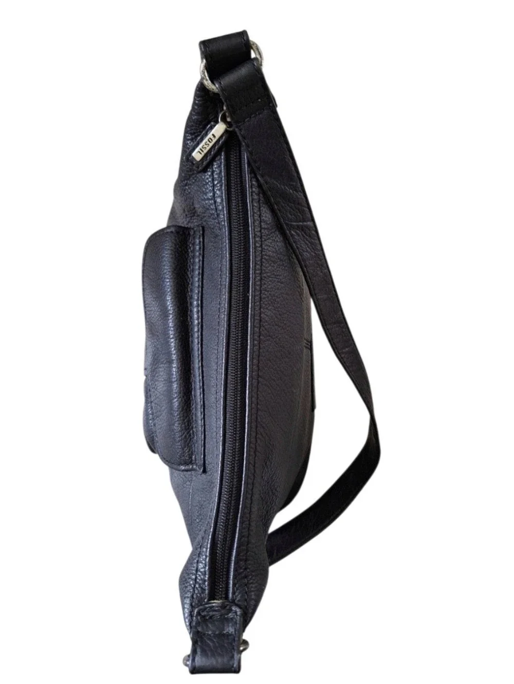 Vintage Fossil Black Pebbled Leather Slouchy Hobo Shoulder Bag Y2K